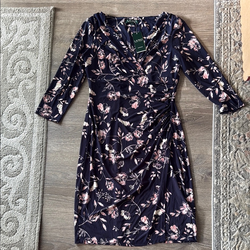 Ralph Lauren Navy Floral Long Sleeve Wrap Dress